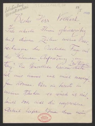 Brief an Charles G... Volkert und B. Schott's Söhne : 14.05.1924