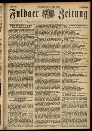 Ausgabe vom Samstag, den 07. Mai 1892.