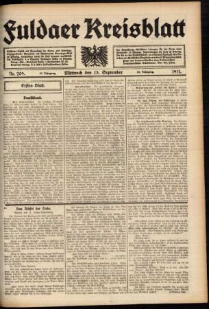Erste Ausgabe vom Mittwoch, den 13. September 1911.