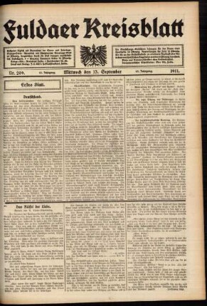Erste Ausgabe vom Mittwoch, den 13. September 1911.