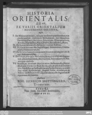 Historia Orientalis : Quae, Ex Variis Orientalium Monumentis Collecta, ...