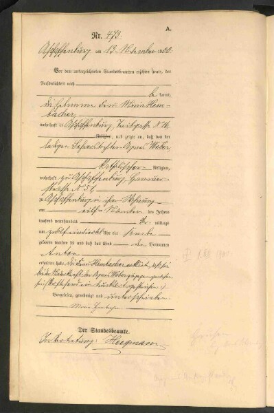Standesamtsbuch der Stadt Aschaffenburg: Geburten 365/1900 - 184/1901