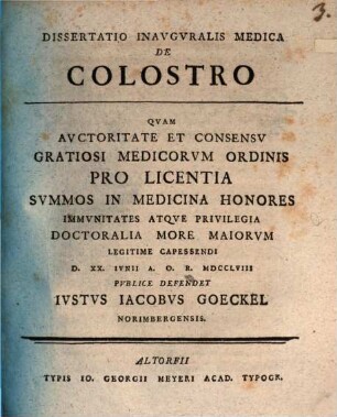 Diss. inaug. med. de colostro
