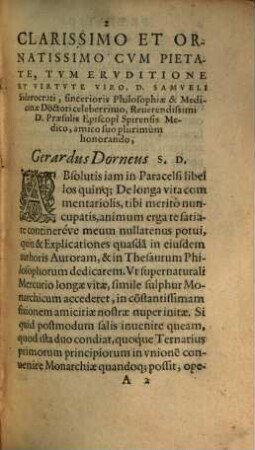 Gerardi Dornei In Theophrasti Paracelsi Auroram Philosophorum Thesaurum et mineralem oeconomiam commentaria