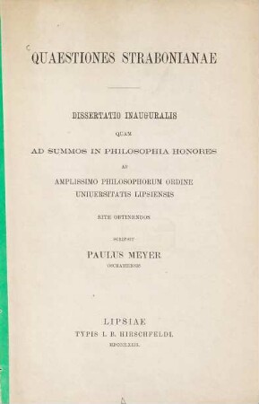 Quaestiones Strabonianae : (Leipz. Doctordiss.) (- Leipz. Studien II, 49 - 72.)