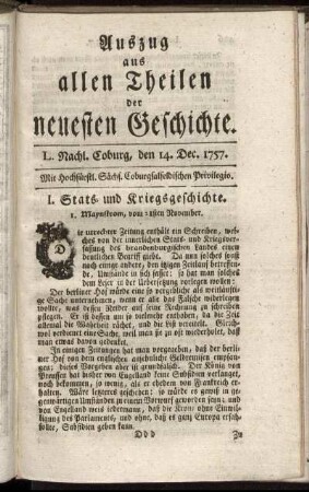 L. Nachl. Coburg, den 14. Dec. 1757.