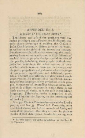 Appendix No. I.