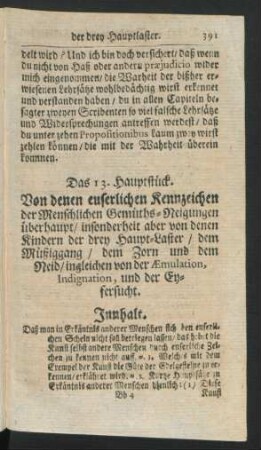 Das 13. Hauptstück. Von denen eußerlichen Kennzeichen der Menschlichen Gemühts-Neigungen überhaupt ...