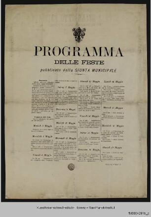 "Storia delle Otto Facciate" von Giuseppe Baccini : Festprogramm anlässlich der Enthüllung der Domfassade durch König Umberto I. am 12. Mai 1887