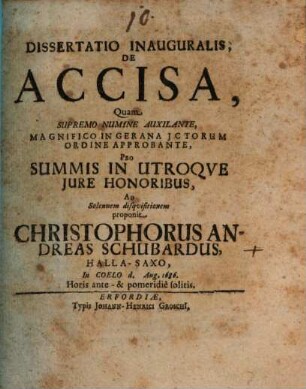 Dissertatio Inauguralis De Accisa