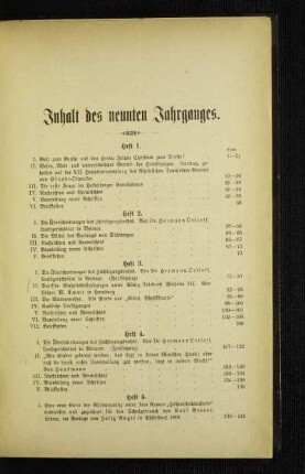 Inhalt des neunten Jahrganges