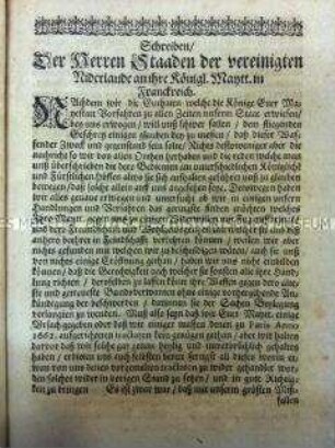 Brief der Stände der Vereinigten Niederlande an König Ludwig XIV. von Frankreich