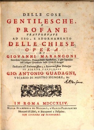 Delle Cose Gentilesche, E Profane Trasportate Ad Uso, E Adornamento Delle Chiese