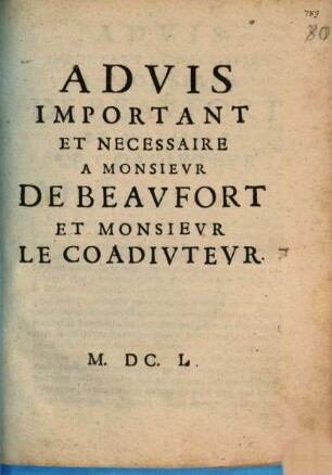 Advis important ...à Msr. de Beaufort
