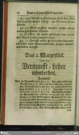 Das 2. Hauptstück. Von der Vernunfft-Lehre insonderheit
