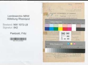 Entnazifizierung Fritz Paetzold , geb. 13.06.1889 (Arzt)