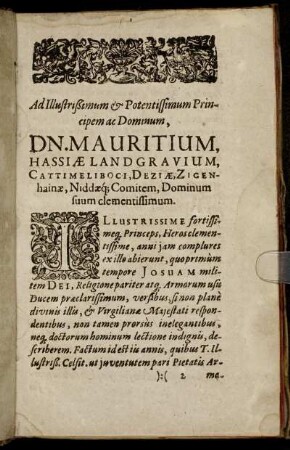 Ad Illustrissimum & Potentissimum Principem ac Dominum, Dn. Mauritium, Hassiæ Landgravium, Cattímeliboci [...]