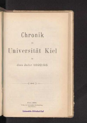 1892/93: Chronik der Universität Kiel für das Jahr 1892/93