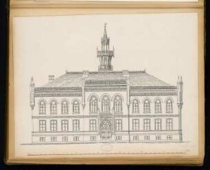 Rathaus, Calau Monatskonkurrenz März 1879: Variante I: Aufriss Vorderansicht; Maßstabsleiste