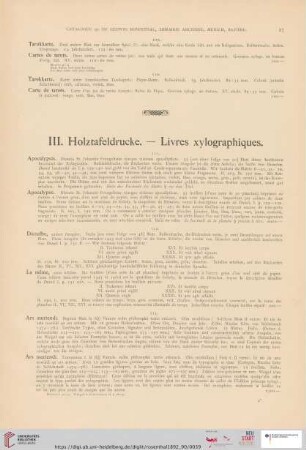 III. Holztafeldrucke. Livres xylographiques (Nr. 111 - 117)