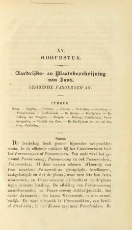 XV. Hoofdstuk. Aardrijks- en plaatsbeschrijving van Java. Residentie Pasoeroewan