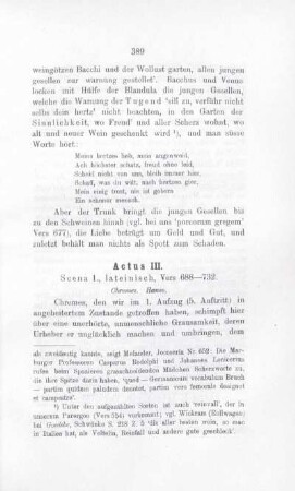 Actus III. Scena 1., lateinisch, Vers 688 - 732. Chromes. Hanso.