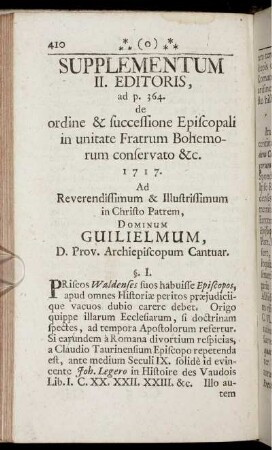 Supplementum II. Editoris, ad p. 364. /de ordine & successione Episcopali in unitate Fratrum Bohemorum...