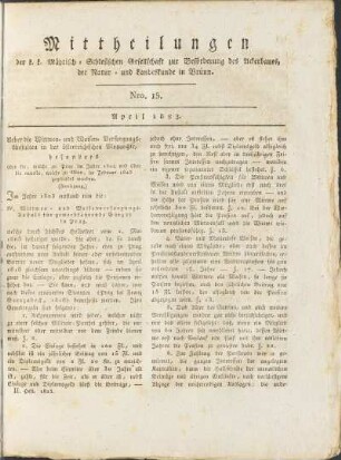 Mittheilungen. Nro. 15. April 1823.