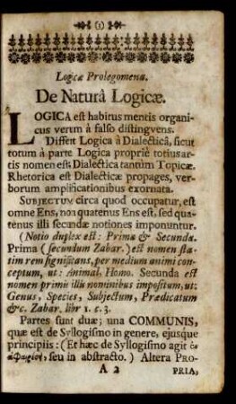 Logicae Prolegomena. De Natura Logicae.