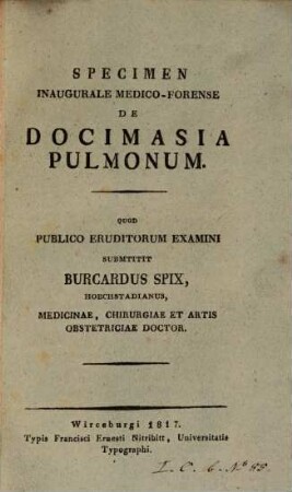 Specimen inaugurale medico-forense de docimasia pulmonum