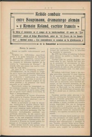 Reñido combate entre Hauptmann, dramaturgo alemán y Romain Roland, escritor francés