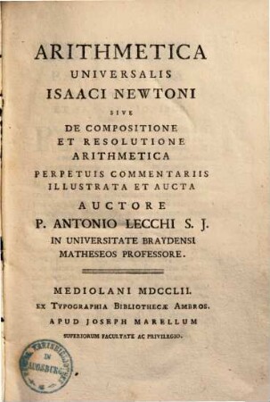 Arithmetica universalis Isaaci Newtoni sive de compositione et resolutione arithmetica, 2,3