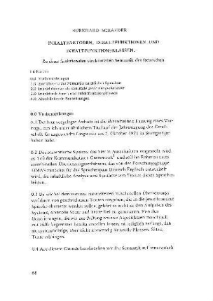 Inhaltsfaktoren, Inhaltsfunktionen und Inhaltsfunktionsklassen : zu einer funktionalen strukturellen Semantik des Deutschen