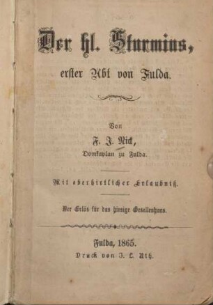 Der hl. Sturmius, erster Abt von Fulda