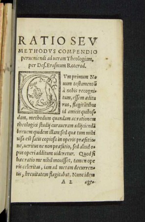 Ratio Seu Methodus Compendio perveniendi ad veram Theologiam, per Des. Erasmum Roterod.