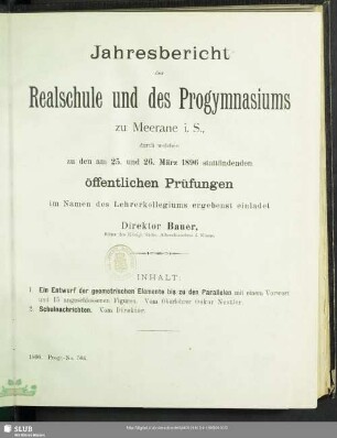 [21.]1895/96: Jahresbericht der Realschule und des Progymnasiums zu Meerane i.S. : durch welchen zu den am ... stattfindenden öffentlichen Prüfungen im Namen des Lehrerkollegiums ergebenst einladet ...