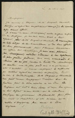 52 Briefe, Originale bzw. Abschriften: Diplomatische Korrespondenz der Hauptakteure der Montenegropolitik der Jahre 1857-1861 - BSB Cod.gall. 987(1-5, Teil 5,2. 12 pieces of correspondence by various key players, 1858 to 1861, Nr. 2: Henri Delarue to Prince Danilo I, May 21, 1858 (Copy) - BSB Cod.gall. 987(5,2