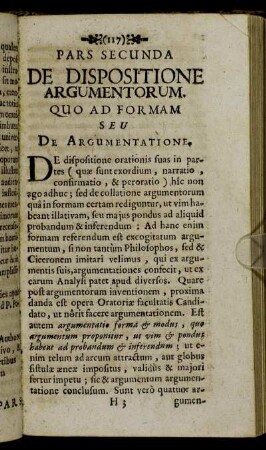 Pars Secunda. De Dispositione Argumentorum Quo Ad Formam Seu De Argumentatione.