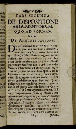 Pars Secunda. De Dispositione Argumentorum Quo Ad Formam Seu De Argumentatione.