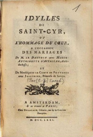 Idylles de Saint-Cyr : ou Hommage du coeur ...