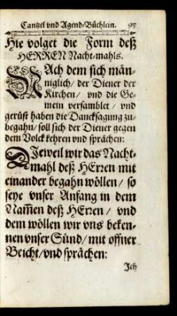 Hie volget die Form deß Herren Nacht-mahls.