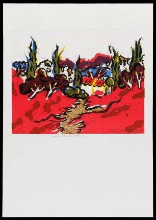 Druck des Künstlers Roland Neumann, Titel: Landschaft in der Provence, 1978