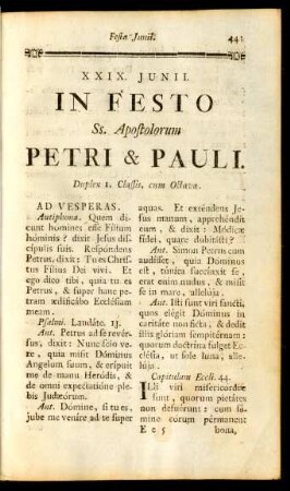 XXIX. Junii. In Festo SS. Apostolorum Petri & Pauli