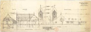 Gsaenger, Gustav; München - Allach; Ev. Kirche, Anbau Gemeindesaal - Gemeindehaus, Erweiterung, Ostseite (Ansicht), Schnitte
