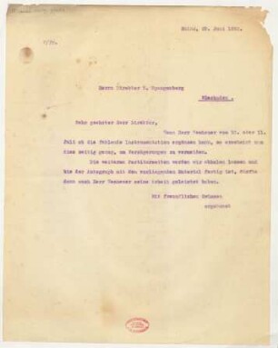 Brief an Heinrich Spangenberg : 29.06.1920