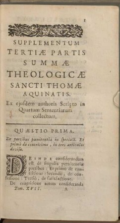 Quaestio Prima. De partibus poenitentiae in speciali.