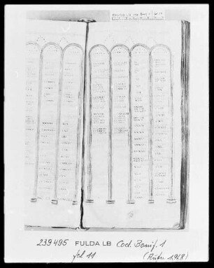 Victor-Codex, Evangelienharmonie nach Tatian; aus dem Besitz des heiligen Bonifatius — ---, Folio 11rectoKanontafel