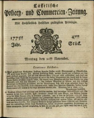 47tes Stueck, Montag den 20ten November 1775