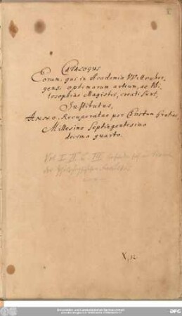 Catalogus Eorum, qui in Academia Wittenbergensi optimarum artium, ac Philosophiae Magristri, creati sunt, Institutus, Anno, Recuperatae per Christum Gratiae, Millesimo Septingentesimo decimo quarto.