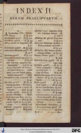 Index II Rerum Praecipuarum.